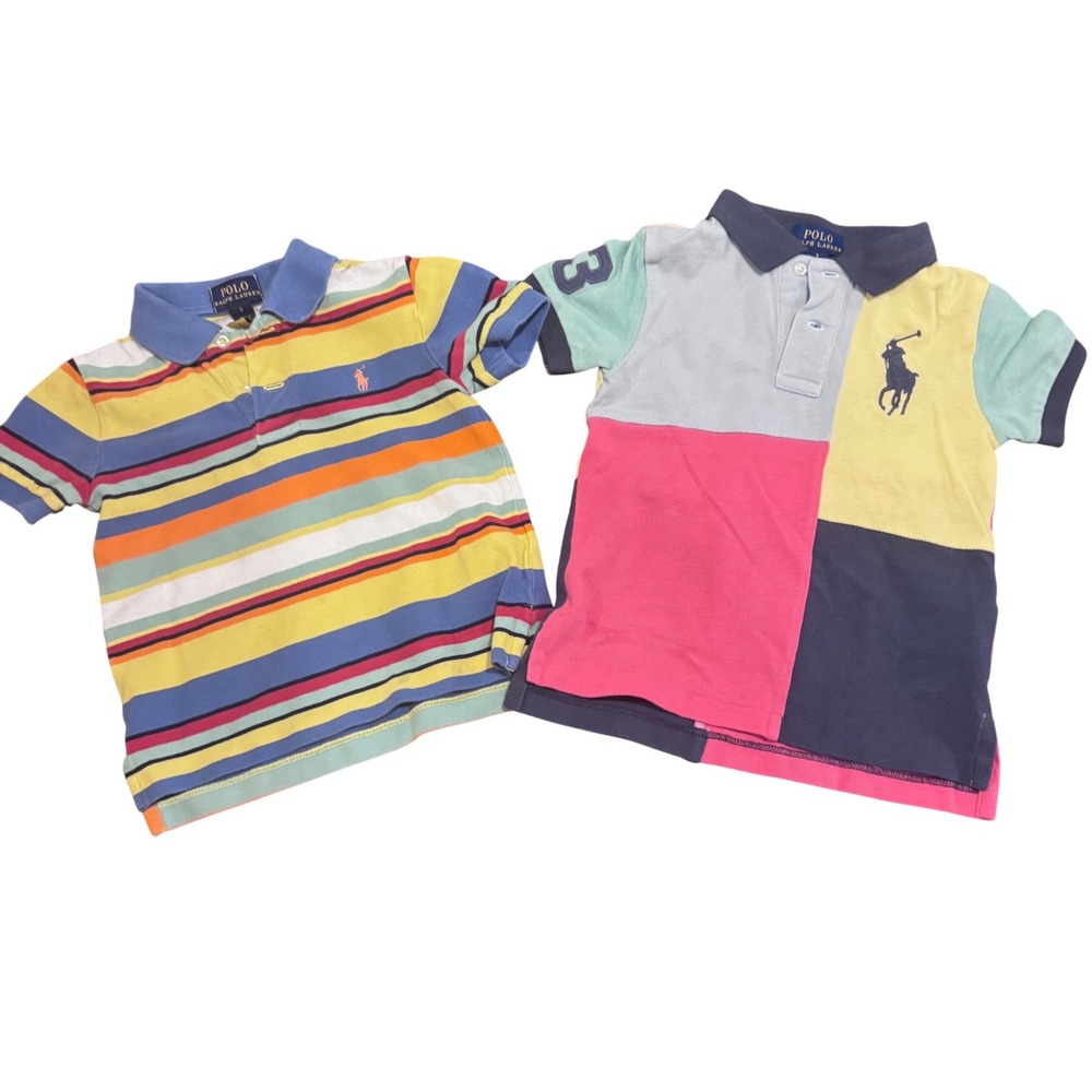 Polo Ralph Lauren Toddler Boys Sz 3 Big Pony & Striped Polo Shirt Bundle Preppy
